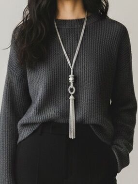 Chico's Olga Silver Tassel Pendant Necklace NWT